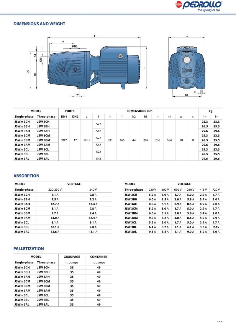 Pedrollo - JSWm 3BH Self-priming Pump 1 Phase 2 HP - Image 1