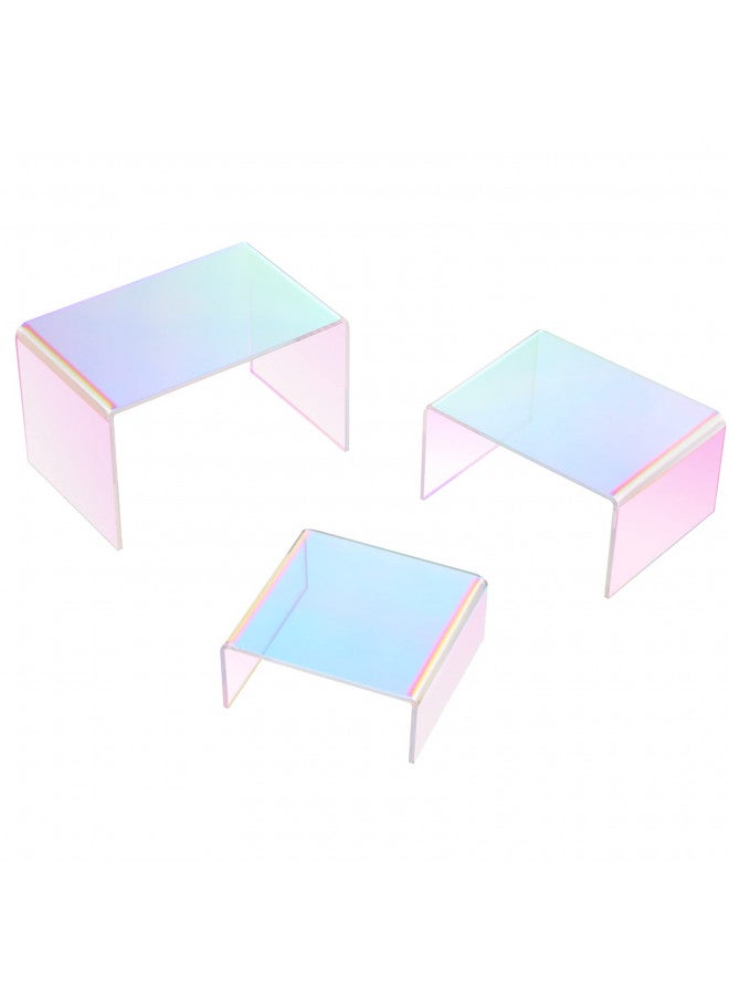 Chuangdi Chuangdi 6 Pack Rainbow Clear Large Acrylic Display Riser Set Product Stand 3 Tiered Rectangle Tabletop Jewelry Display Riser Showcase Organize Shelf for Dessert Cupcake Candy Treat Action Figure (Medium) - Image 2