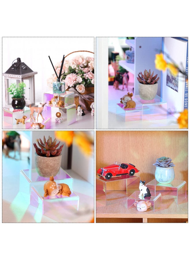 Chuangdi Chuangdi 6 Pack Rainbow Clear Large Acrylic Display Riser Set Product Stand 3 Tiered Rectangle Tabletop Jewelry Display Riser Showcase Organize Shelf for Dessert Cupcake Candy Treat Action Figure (Medium) - Image 5