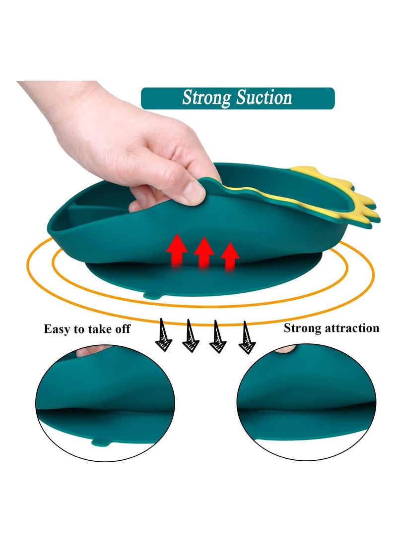 SYOSI - Silicone Toddler Plates Baby Feeding Set Silicone Suction Plates for Baby with Spoon and Fork Set Kids Divided Grip Dish Self Feeding Training Baby Dinner Plate Microwave Dishwasher Safe - Image 1