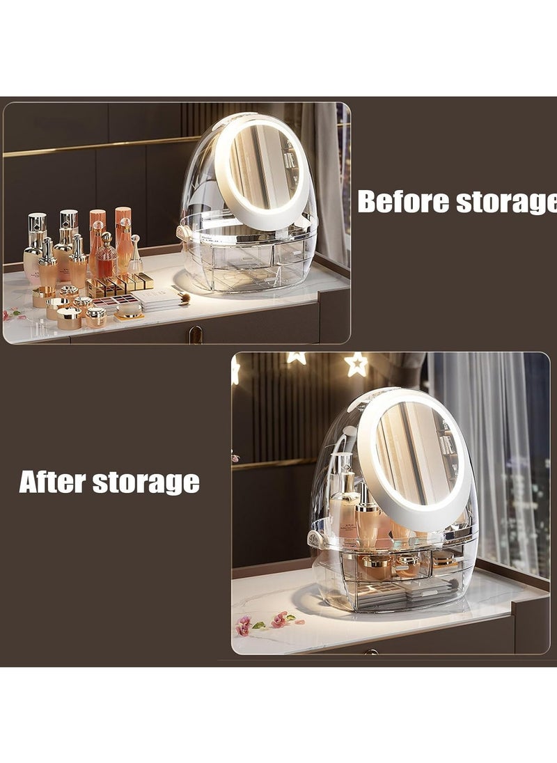ARNOTEC - Cosmetic Makeup Organizer, LED Mirror Large Cosmetic Storage Box Cosmetics Storage Display Case with Drawers, Dust Water Proof Jewelry Lipstick Organizer for Vanity Dresser - Image 1