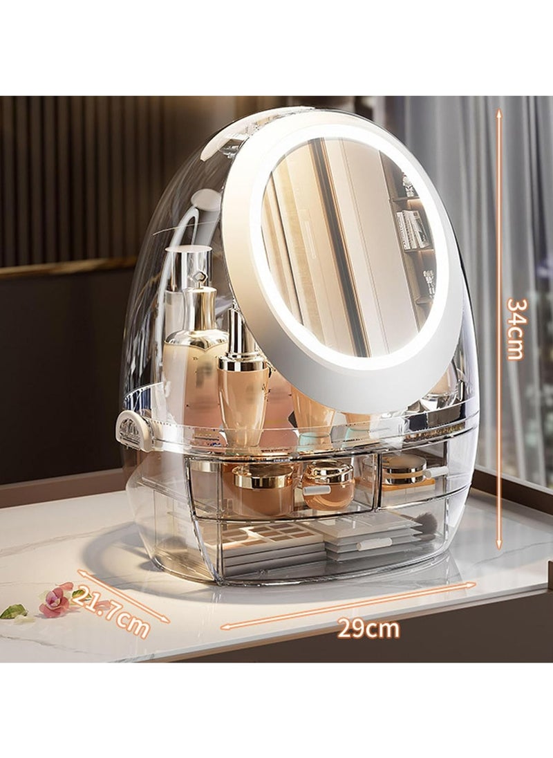 ARNOTEC - Cosmetic Makeup Organizer, LED Mirror Large Cosmetic Storage Box Cosmetics Storage Display Case with Drawers, Dust Water Proof Jewelry Lipstick Organizer for Vanity Dresser - Image 1