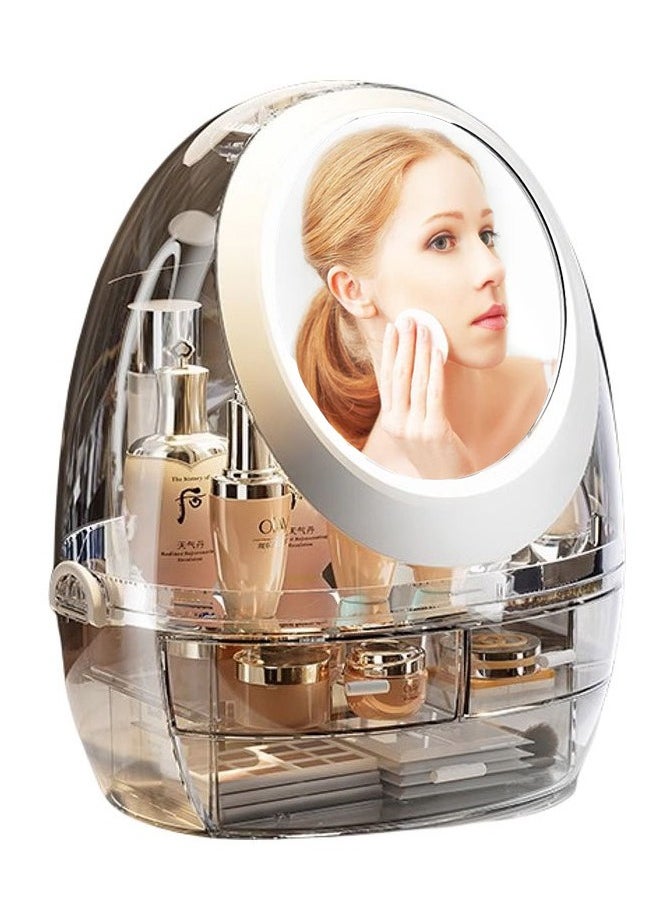 ARNOTEC - Cosmetic Makeup Organizer, LED Mirror Large Cosmetic Storage Box Cosmetics Storage Display Case with Drawers, Dust Water Proof Jewelry Lipstick Organizer for Vanity Dresser - Image 1