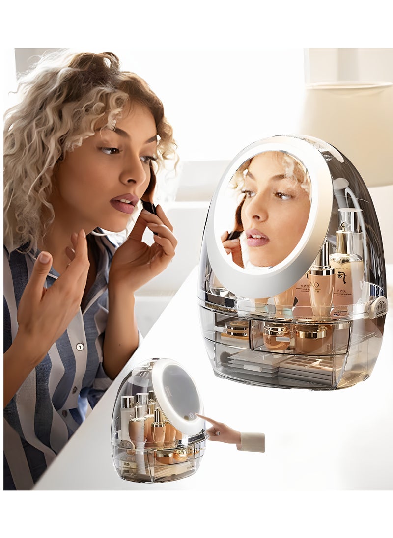 ARNOTEC - Cosmetic Makeup Organizer, LED Mirror Large Cosmetic Storage Box Cosmetics Storage Display Case with Drawers, Dust Water Proof Jewelry Lipstick Organizer for Vanity Dresser - Image 1