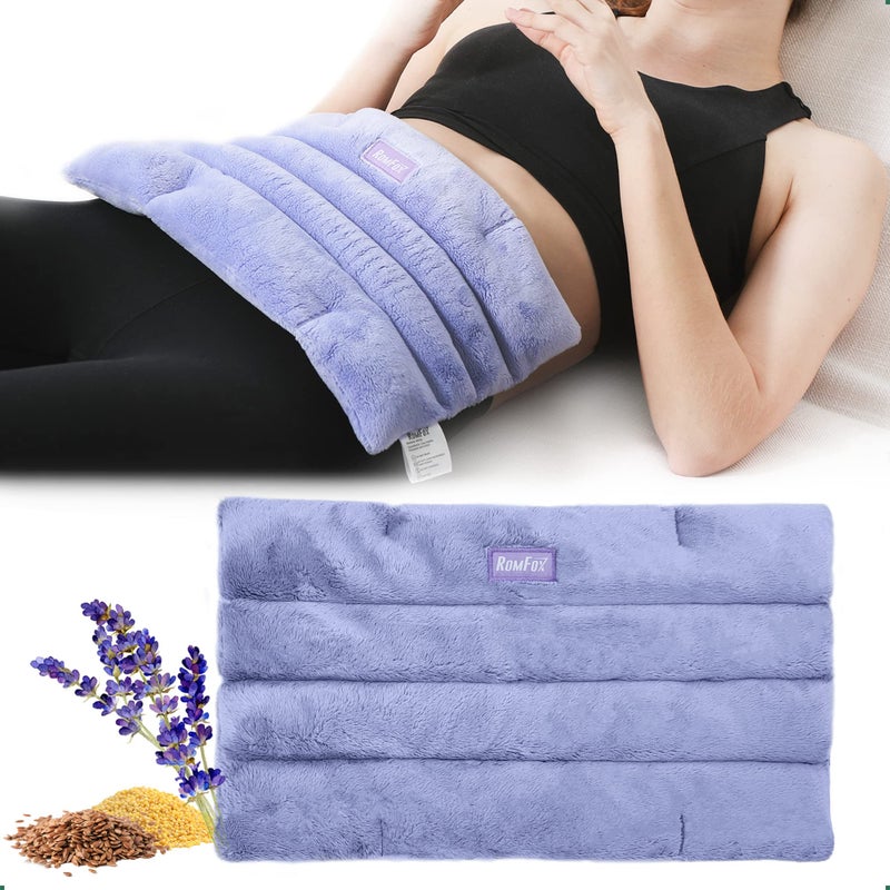Romfox Microwavable Heating Pad for Pain Relief Moist Heat for Cramps Muscles Joints Back Neck and Shoulders Heat Compress Pillow for Both Hot and Cold Therapy Purple Lavender Scented