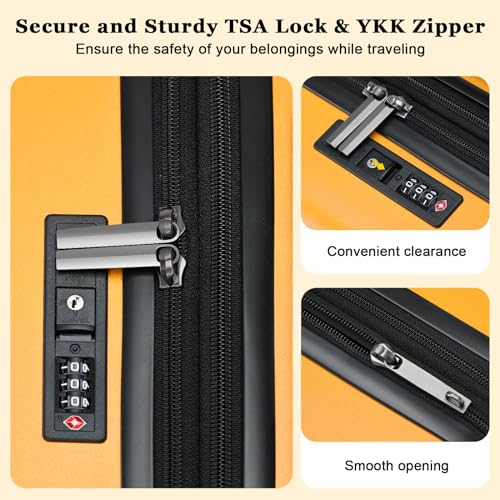 CENSIEN 16 Inch Carry On Luggage Airline Approved, Expandable Lightweight ABS+PC Hard Shell Suitcases with 360° Spinner Wheels, TSA Lock, YKK Zippers (Orange, 1 PC) - Image 4