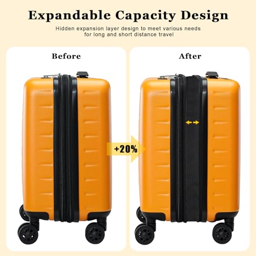 CENSIEN 16 Inch Carry On Luggage Airline Approved, Expandable Lightweight ABS+PC Hard Shell Suitcases with 360° Spinner Wheels, TSA Lock, YKK Zippers (Orange, 1 PC) - Image 2