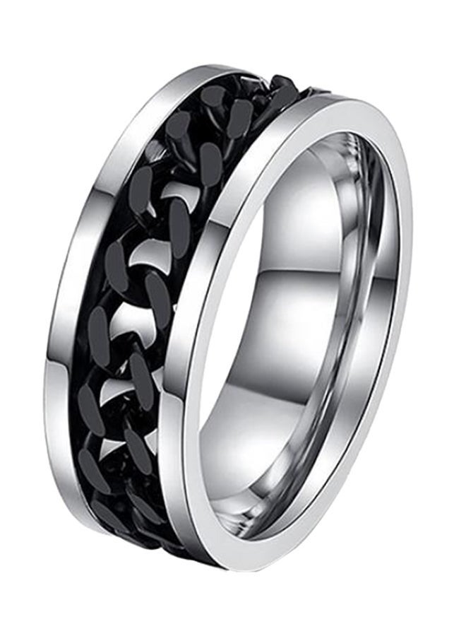 Black Stainless Steel Chain Spinner Ring – Titanium Steel, Rotating Fidget Band, Durable Mechanical Design, Vacuum-Plated, Unisex Fashion Jewelry, EU Size 60 - Image 1