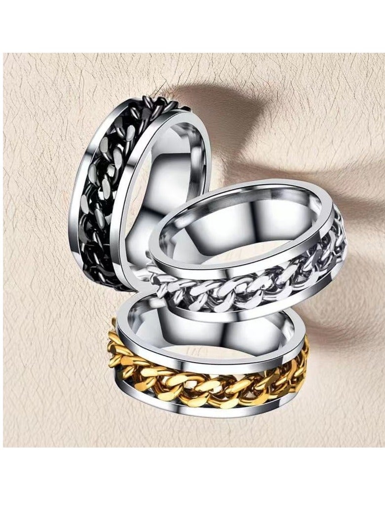 Black Stainless Steel Chain Spinner Ring – Titanium Steel, Rotating Fidget Band, Durable Mechanical Design, Vacuum-Plated, Unisex Fashion Jewelry, EU Size 60 - Image 3