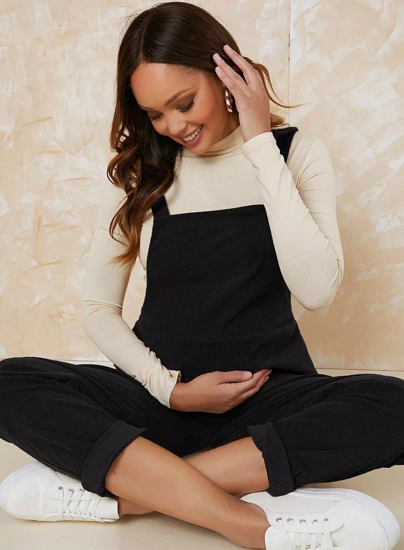 Maternity Solid Cord Overalls Without Top  - Image 5