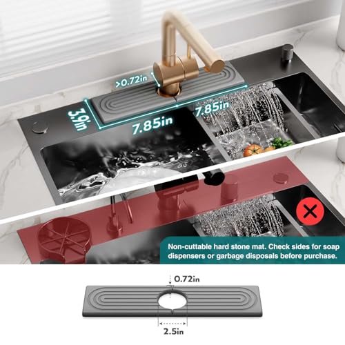 Eormoe Kitchen Sink Faucet Mat - 15.7in Diatomite Sink Protectors for Kitchen Sink, Stone Sink Splash Guard for Kitchen Counter Sink Accessories (Grey, 15.7'' x 3.9'') - Image 2
