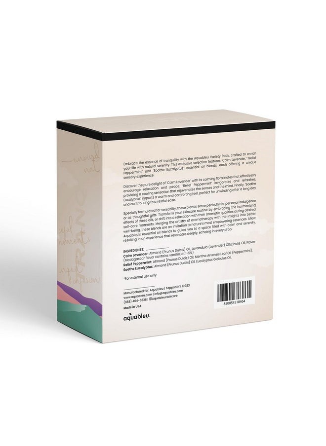 Aquableu - Essential Massage Oil Gift Set Serenity Trio Sooth Calm Relief Includes Lavender Peppermint & Eucalyptus Massage Oil Blends 80 Ml Per Bottle In Beautiful Packaging Great Gift For Women - Image 1