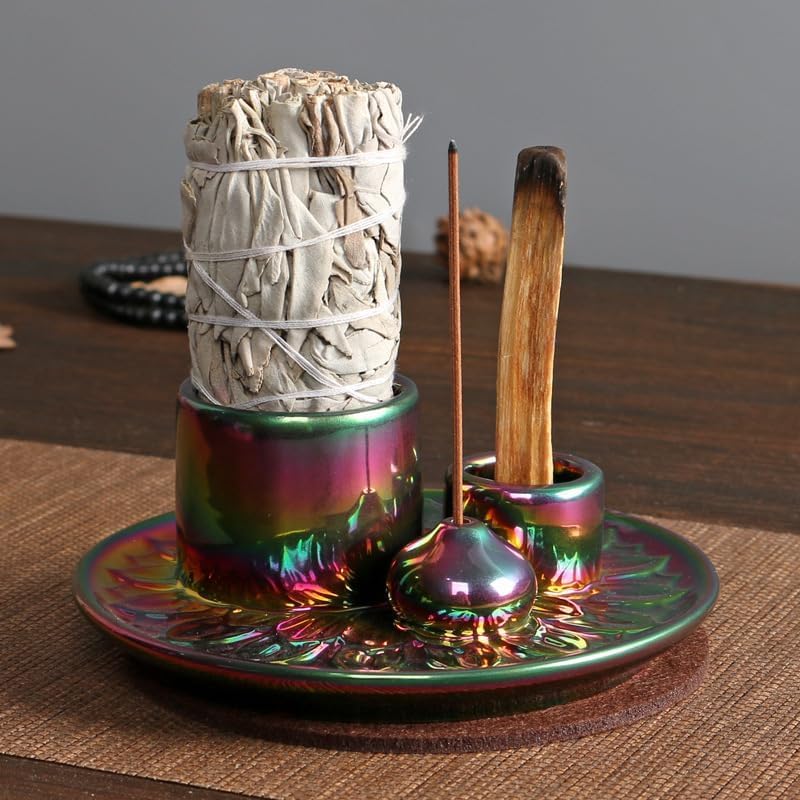 ChicAbode Ceramic Incense Stick Holder,Home Yoga 3 in 1 Incense Burner Sage Holder for Burning - Image 1