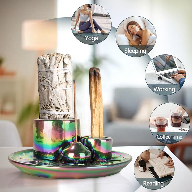 ChicAbode Ceramic Incense Stick Holder,Home Yoga 3 in 1 Incense Burner Sage Holder for Burning - Image 2