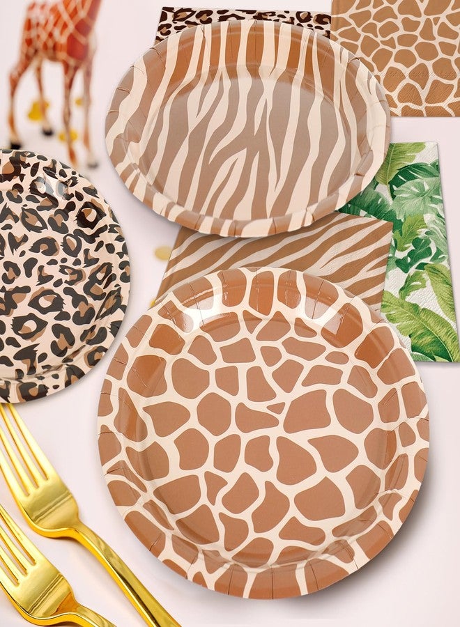 Whaline Animal Print Party Supplies 9 Inch Jungle Safari Animal Forest Disposable Paper Plates with Luncheon Paper Napkins for Birthday Baby Shower Zoo Party, Serve 48 - Image 5