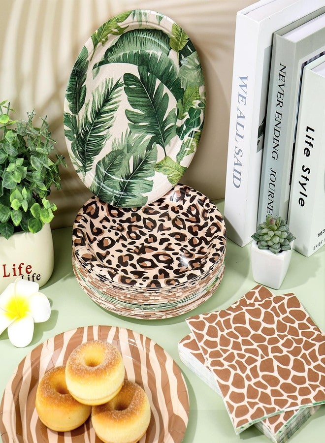 Whaline Animal Print Party Supplies 9 Inch Jungle Safari Animal Forest Disposable Paper Plates with Luncheon Paper Napkins for Birthday Baby Shower Zoo Party, Serve 48 - Image 4