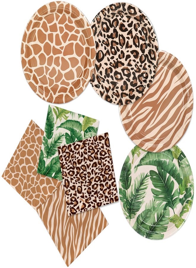 Whaline Animal Print Party Supplies 9 Inch Jungle Safari Animal Forest Disposable Paper Plates with Luncheon Paper Napkins for Birthday Baby Shower Zoo Party, Serve 48 - Image 1