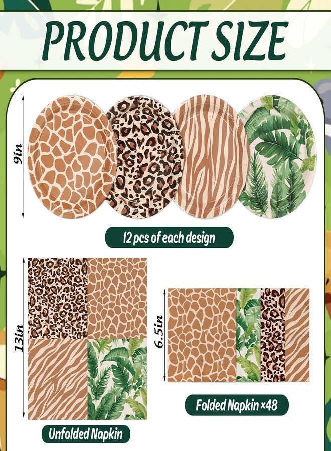 Whaline Animal Print Party Supplies 9 Inch Jungle Safari Animal Forest Disposable Paper Plates with Luncheon Paper Napkins for Birthday Baby Shower Zoo Party, Serve 48 - Image 2