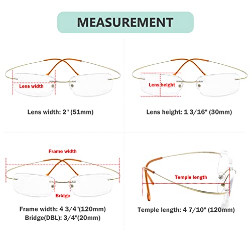 Eyekepper Titanium Rimless Reading Glasses Readers Men Women Gold 125 - Image 3