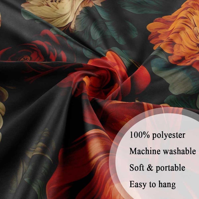 Drgilau Floral Shower Curtain  Vintage Floral Shower Curtain Set Red Flower Plants Bathroom Curtain  Boho Floral Shower Curtain Set with Hooks for Bathroom Decor 72X72 Inch - Image 5