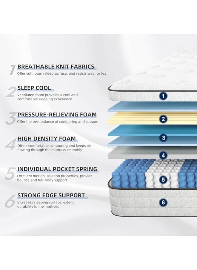 The Home Mart - The Home Mart Single Size 30 cm Hybrid Reversible Pocket Spring Mattress with Cool Gel Memory Foam, Advanced Motion Isolation & Pressure Relief – Medium Firm Support for Restful Sleep (California Queen: 160x200) - Image 1