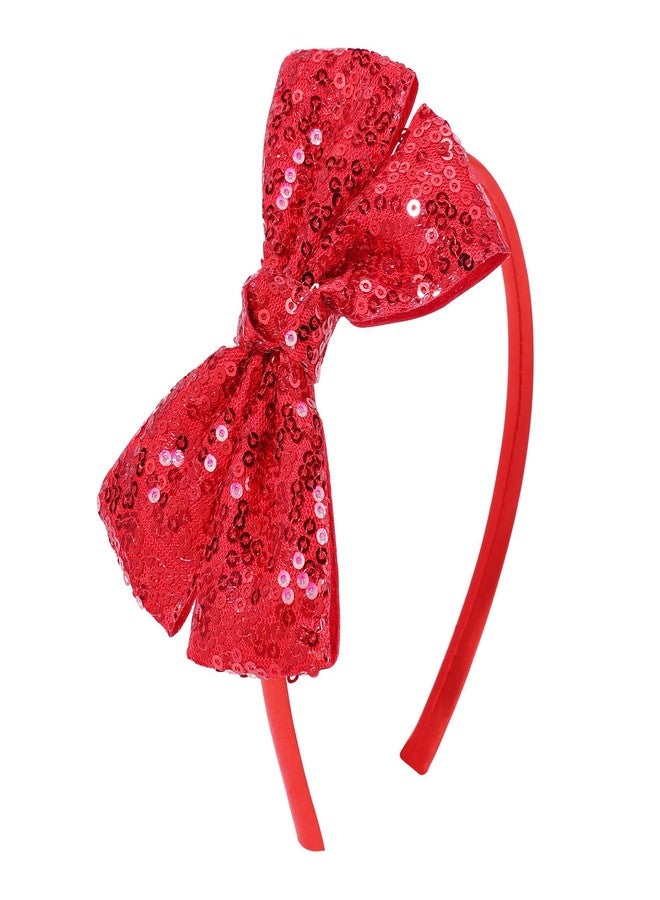 NCMAMA Sequin Red Bow Headband for Girls Sparkly Glitter Hairband Bows Hair Accessories for Toddler Kids Women on Christmas Halloween Birthday Parties - Image 1