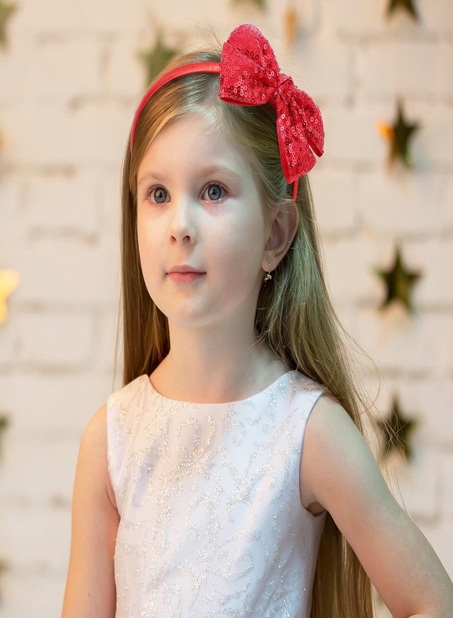 NCMAMA Sequin Red Bow Headband for Girls Sparkly Glitter Hairband Bows Hair Accessories for Toddler Kids Women on Christmas Halloween Birthday Parties - Image 3