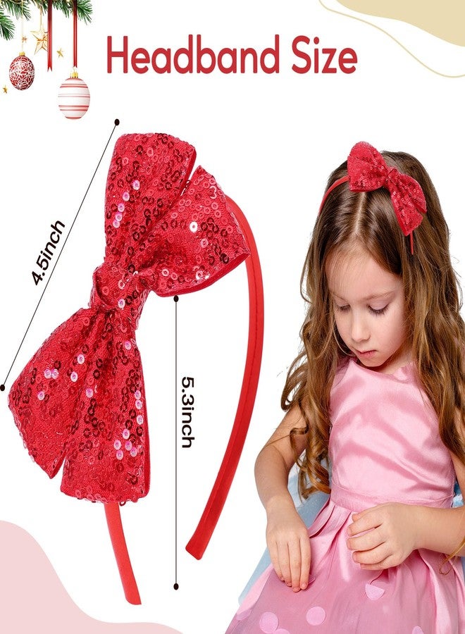 NCMAMA Sequin Red Bow Headband for Girls Sparkly Glitter Hairband Bows Hair Accessories for Toddler Kids Women on Christmas Halloween Birthday Parties - Image 2