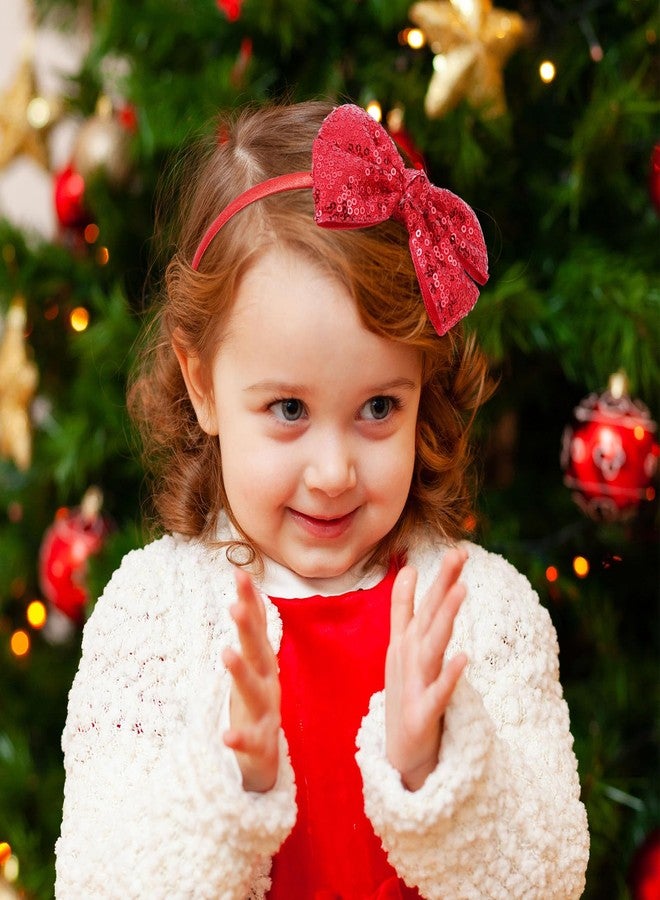 NCMAMA Sequin Red Bow Headband for Girls Sparkly Glitter Hairband Bows Hair Accessories for Toddler Kids Women on Christmas Halloween Birthday Parties - Image 5