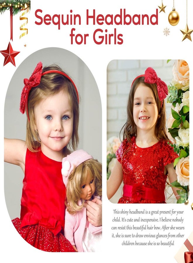 NCMAMA Sequin Red Bow Headband for Girls Sparkly Glitter Hairband Bows Hair Accessories for Toddler Kids Women on Christmas Halloween Birthday Parties - Image 4
