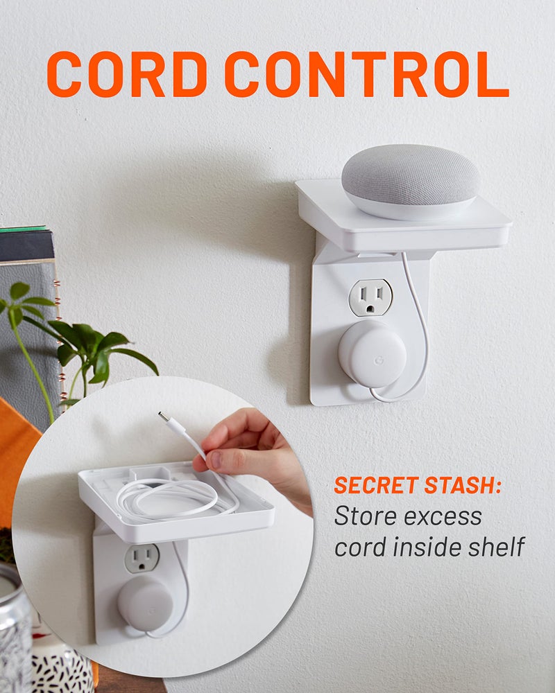 ECHOGEAR Outlet Shelf for Standard Outlets - Built-In Cord Storage & Room for Bulky Plugs - Quick Install w/ Included Hardware - 5.7" Wall Profile, 5" Shelf Width, 6.9" Height - Image 4