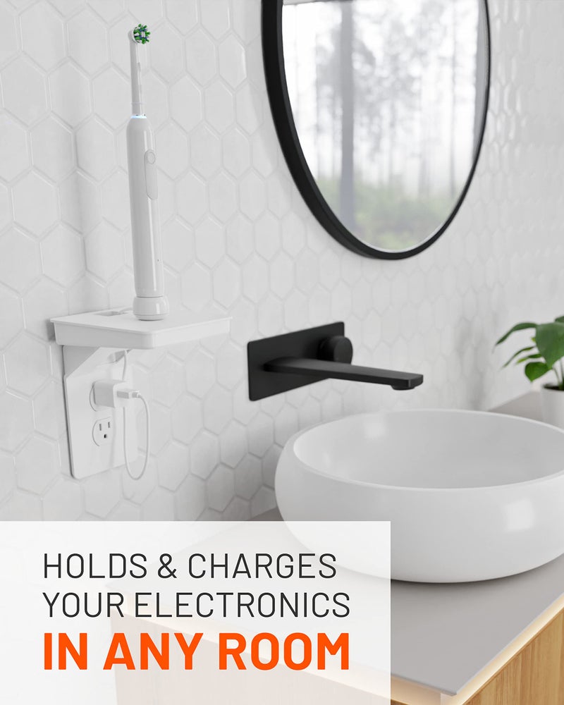 ECHOGEAR Outlet Shelf for Standard Outlets - Built-In Cord Storage & Room for Bulky Plugs - Quick Install w/ Included Hardware - 5.7" Wall Profile, 5" Shelf Width, 6.9" Height - Image 2