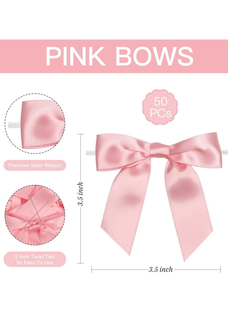 أوزيغالور 50 عبوة 3.5 بوصة من أشرطة الشريط الساتان الوردي المربوطة مسبقًا لأكياس الهدايا وتغليف الهدايا والحرف اليدوية والحفلات وحفلات الزفاف. - Image 2