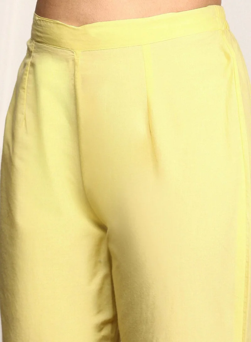 ISHIN Women's Yellow 100% Cotton Embellished Regular Fit Kurta Set