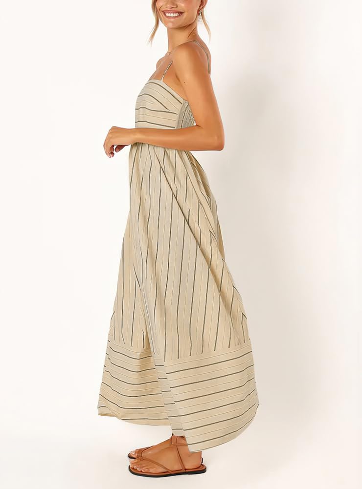 yoeasy Women's Striped Spaghetti Strap Cutout Maxi Dress Sleeveless Backless Flowy Swing Long Dress (Large, Apricot) - Image 4