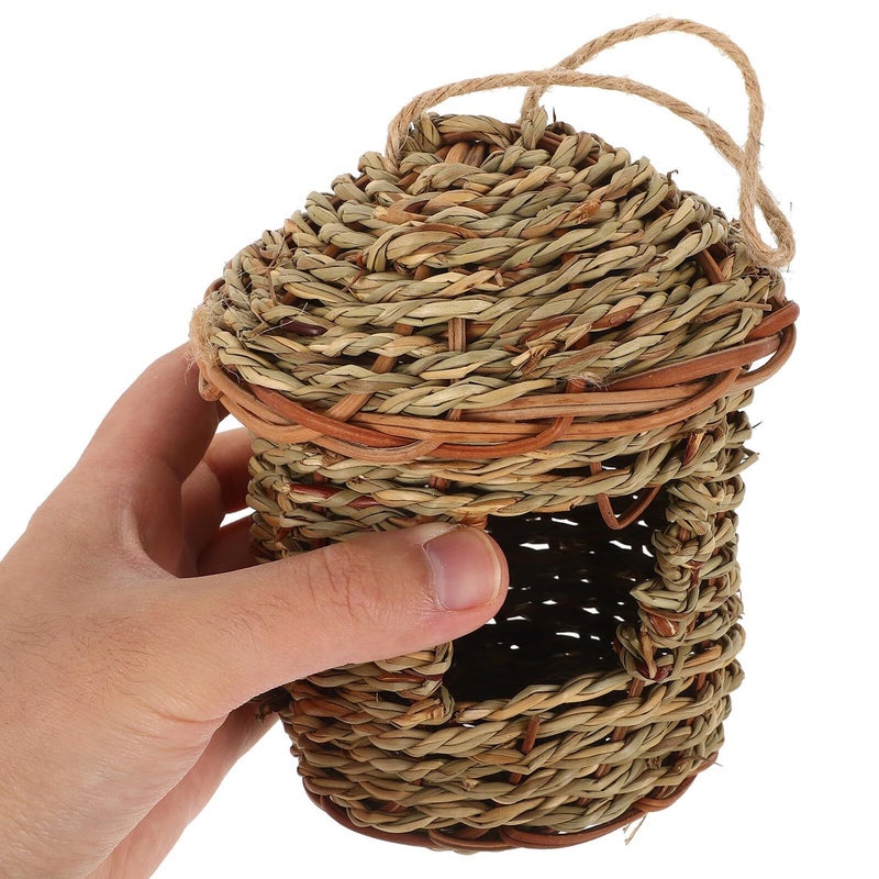 عش طائر معلق من حبل العشب المنسوج يدويًا، ديكور خارجي للحديقة، ملحق قفص للسكن والتكاثر - Image 4