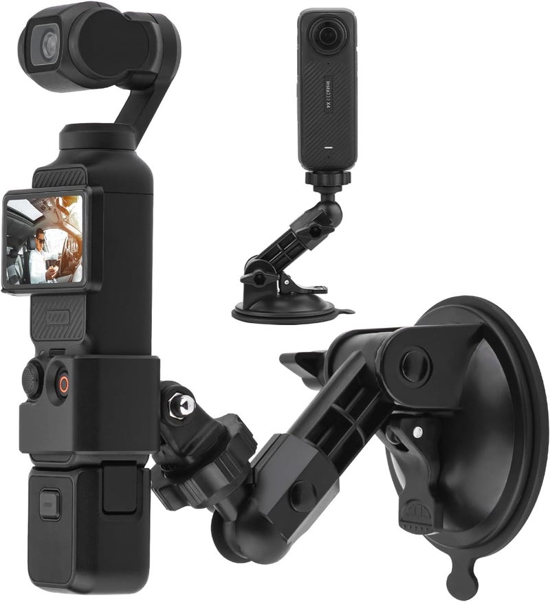 BRDRC حامل كأس الشفط Pocket 3، مجموعة حامل لوحة القيادة لنافذة الزجاج الأمامي مع محول توسعة لـ Insta360 X3 X4 X2 Go 3S لـ GoPro Max Mini Hero 12 11 10 9 8 7 6 5 Pocket 3 2 Action 3 4 ملحقات - Image 1