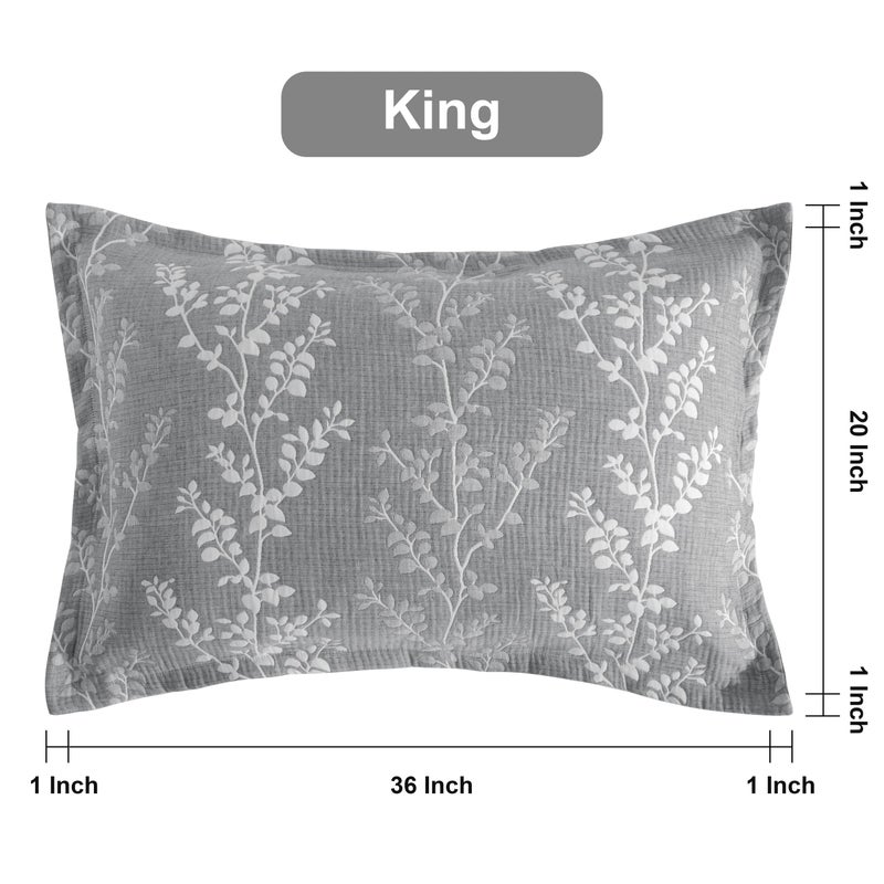 NTBAY Cotton King Pillow Shams, 3 Layer Muslin Breathable Soft Thermal Yarn Dyed Sham Covers, 2 Pack 20x36 Oxford Pillowcases with Envelope Closure, Grey Tree - Image 2