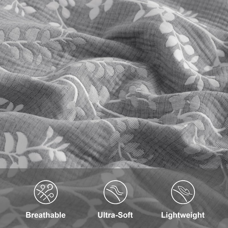 NTBAY Cotton King Pillow Shams, 3 Layer Muslin Breathable Soft Thermal Yarn Dyed Sham Covers, 2 Pack 20x36 Oxford Pillowcases with Envelope Closure, Grey Tree - Image 3