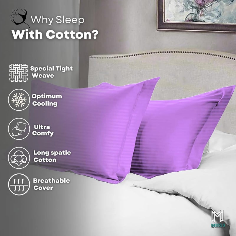 MUSA MUSA® Striped Cotton Pillow Covers – Soft, Breathable & Hotel-Inspired Pillow Covers with Envelope Closure | Elegant 5cm Oxford Frame Design for Bedroom & Home Décor (4, Lavender, 50 x 90cm) - Image 3