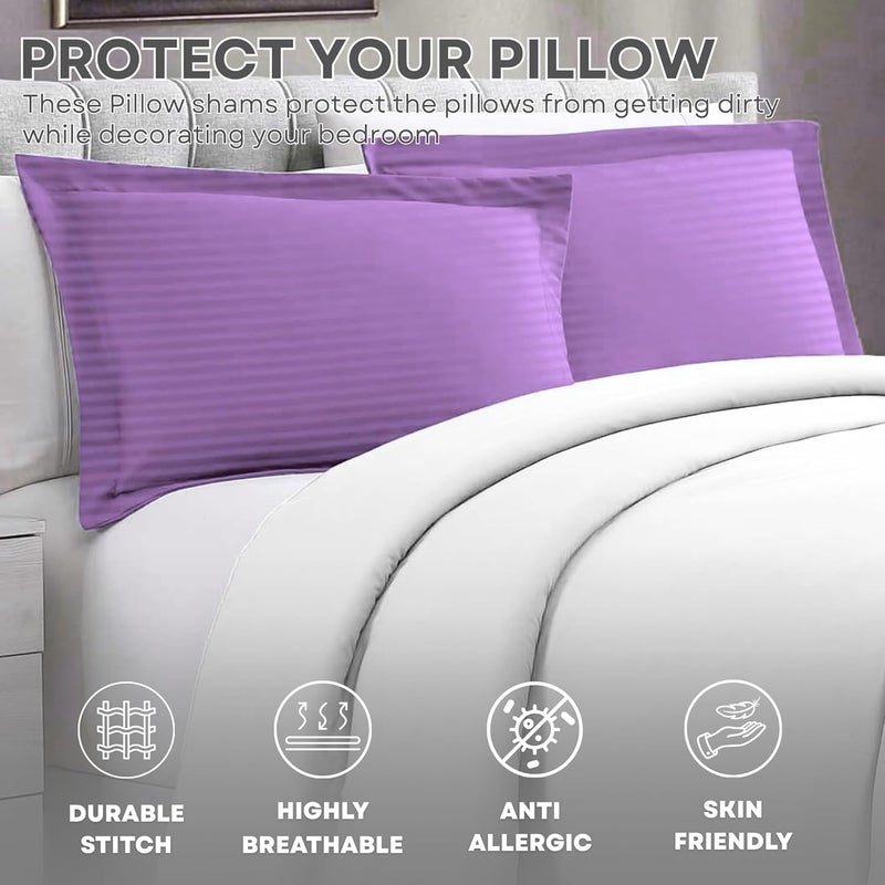 MUSA MUSA® Striped Cotton Pillow Covers – Soft, Breathable & Hotel-Inspired Pillow Covers with Envelope Closure | Elegant 5cm Oxford Frame Design for Bedroom & Home Décor (4, Lavender, 50 x 90cm) - Image 5