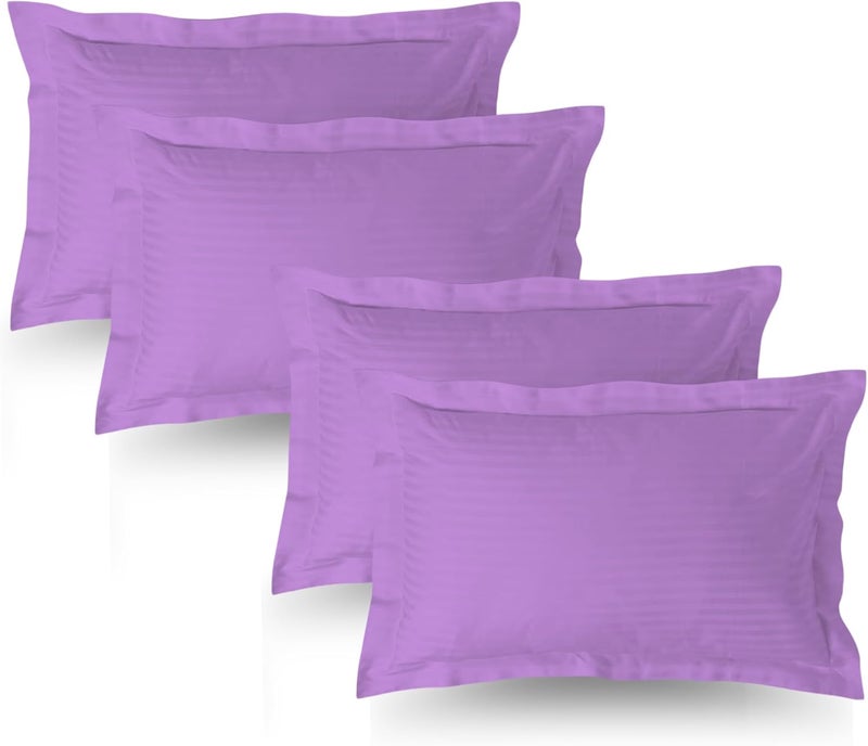 MUSA MUSA® Striped Cotton Pillow Covers – Soft, Breathable & Hotel-Inspired Pillow Covers with Envelope Closure | Elegant 5cm Oxford Frame Design for Bedroom & Home Décor (4, Lavender, 50 x 90cm) - Image 1