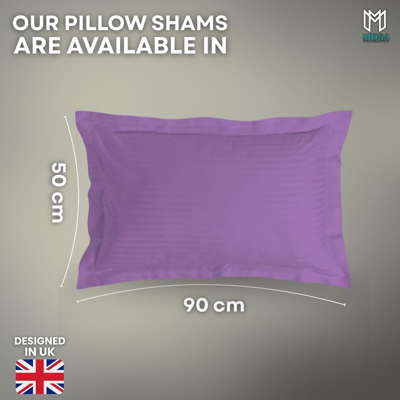 MUSA MUSA® Striped Cotton Pillow Covers – Soft, Breathable & Hotel-Inspired Pillow Covers with Envelope Closure | Elegant 5cm Oxford Frame Design for Bedroom & Home Décor (4, Lavender, 50 x 90cm) - Image 2