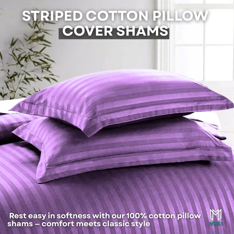 MUSA MUSA® Striped Cotton Pillow Covers – Soft, Breathable & Hotel-Inspired Pillow Covers with Envelope Closure | Elegant 5cm Oxford Frame Design for Bedroom & Home Décor (4, Lavender, 50 x 90cm) - Image 4