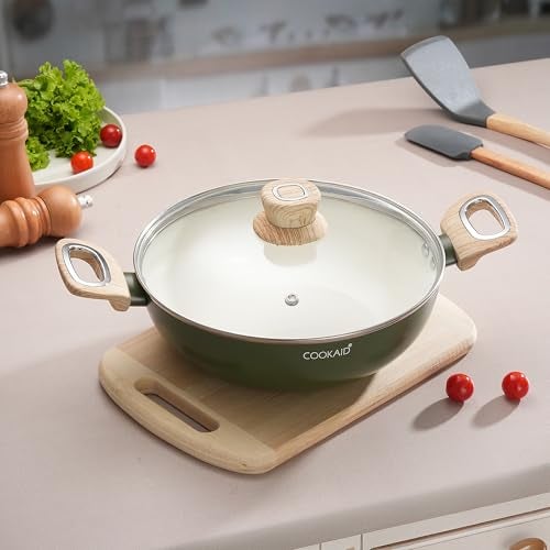 COOKAID Kadhai with Glass Lid 22cm 2 Litre | Velora Non Stick Ceramic Coating | ISI Certified | Aluminium Body | Induction Stovetop Compatible | Home & Kitchen Cookware Kadai for Cooking | - Image 1