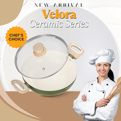 COOKAID Kadhai with Glass Lid 22cm 2 Litre | Velora Non Stick Ceramic Coating | ISI Certified | Aluminium Body | Induction Stovetop Compatible | Home & Kitchen Cookware Kadai for Cooking | - Image 4