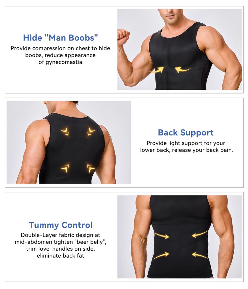 Eleady Mens Compression Shirt Slimming Body Shaper Vest Workout Tank Tops Abs Abdomen Undershirts(Black, XXL) - Image 2
