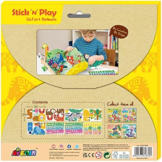 Avenir STICK 'N PLAY SERIES - SAFARI ANIMALS | 200+ REUSABLE STICKERS FOR ENDLESS FUN! CREATE PLAY SCENES WITH 8 ILLUSTRATED THEME CARDS, MAKE YOUR OWN ANIMAL FIGURES | FOR KIDS 3+ - Image 4