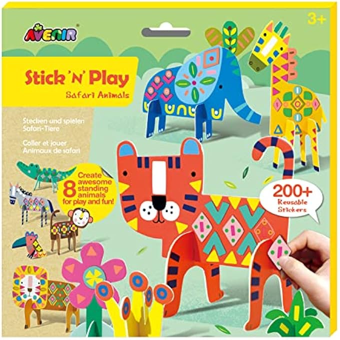 Avenir STICK 'N PLAY SERIES - SAFARI ANIMALS | 200+ REUSABLE STICKERS FOR ENDLESS FUN! CREATE PLAY SCENES WITH 8 ILLUSTRATED THEME CARDS, MAKE YOUR OWN ANIMAL FIGURES | FOR KIDS 3+ - Image 2