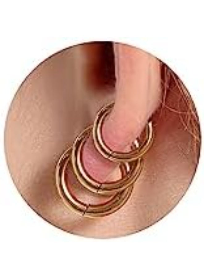 Luxuria 18K Gold Plated Thick Small Hoop Earrings Waterproof for Women, Large Hoop Earrings, Lightweight Hypoallergenic Earrings, Set of 3 Gold Stainless Steel Hoop Earrings for Women - Image 1